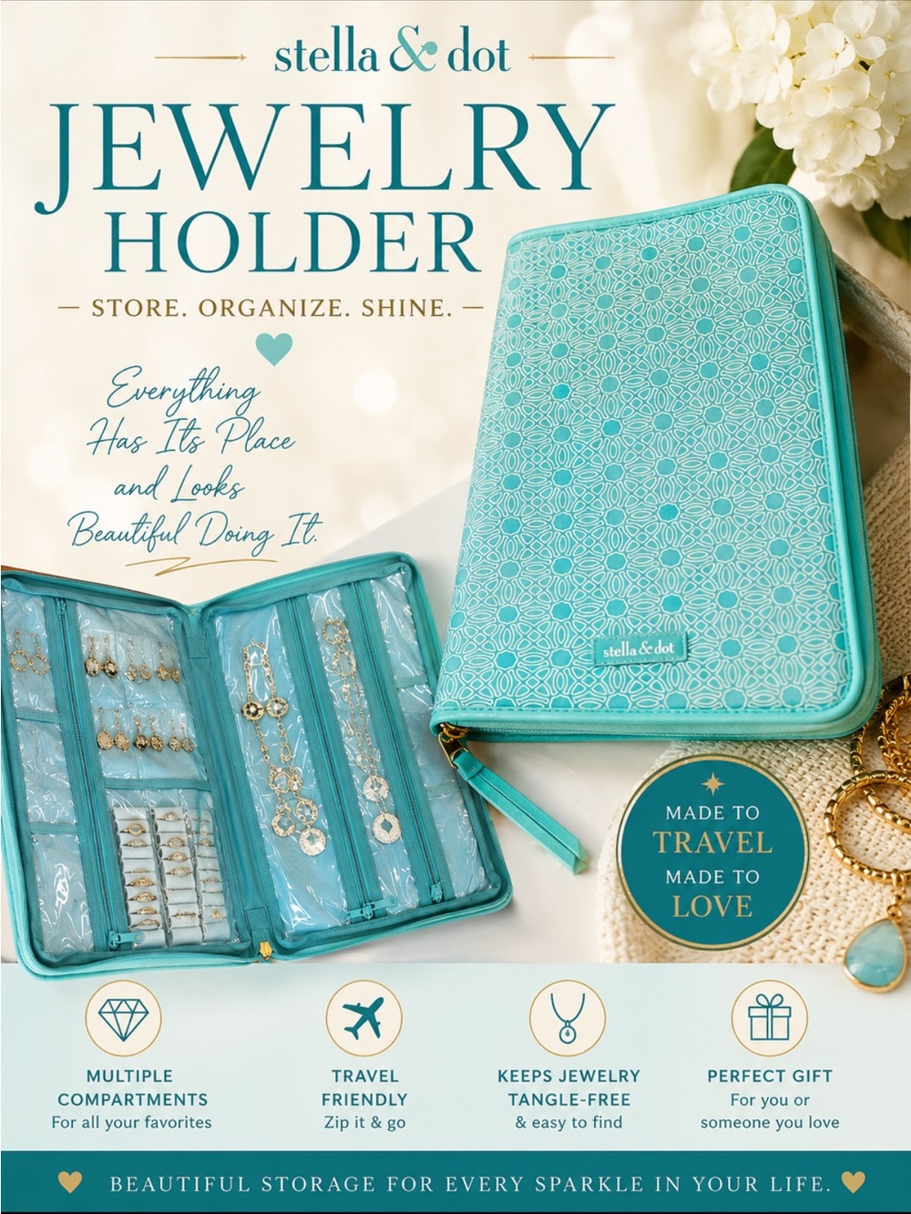 Stella & Dot Teal Geometric Organizer